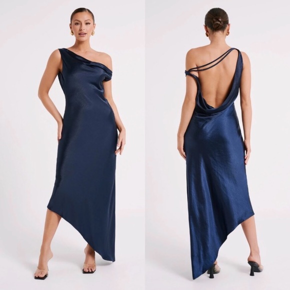 Meshki Yvette
Slip Maxi Dress With Asymmetrical Hem- Navy - Picture 4 of 4